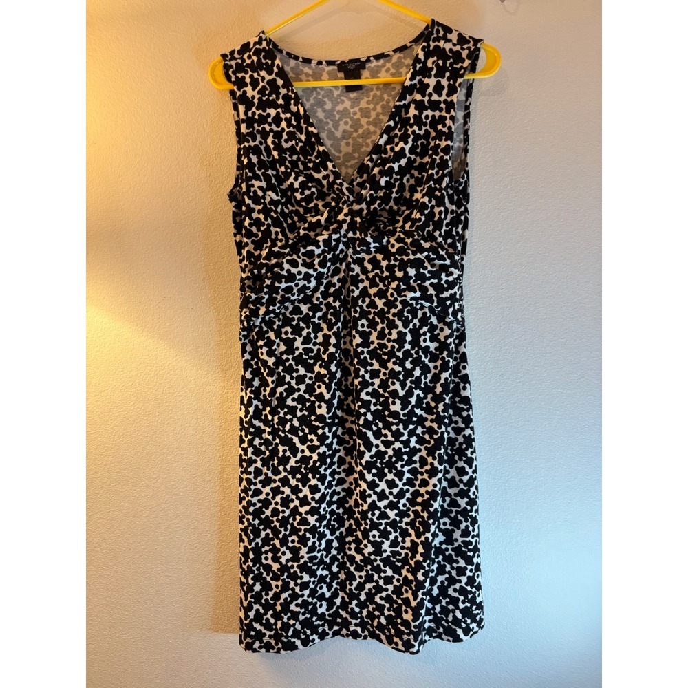 Ann Taylor Petite Black White Abstract Print V-Neck Twist Front Sheath Dress MP